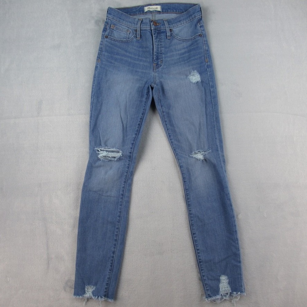 Madewell 9 Inch High-Rise Skinny Jeans Blue Distressed Raw Hem Size 26 Womens